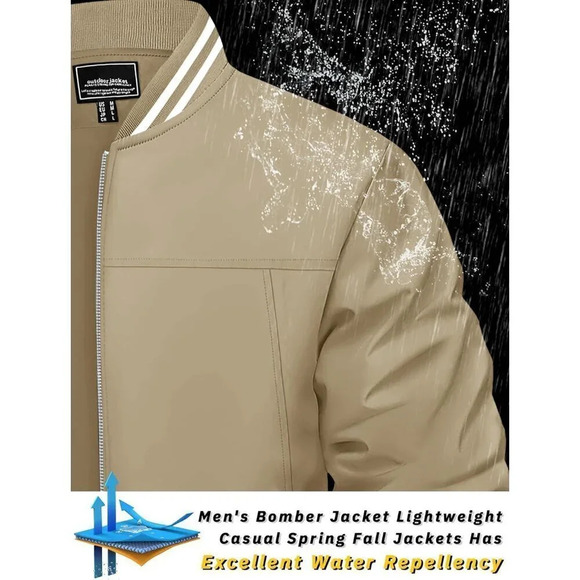 ❤️ Men's Bomber Jacket Lightweight Casual Spring Fall Windbreaker Zip Coat - Picture 2 of 8